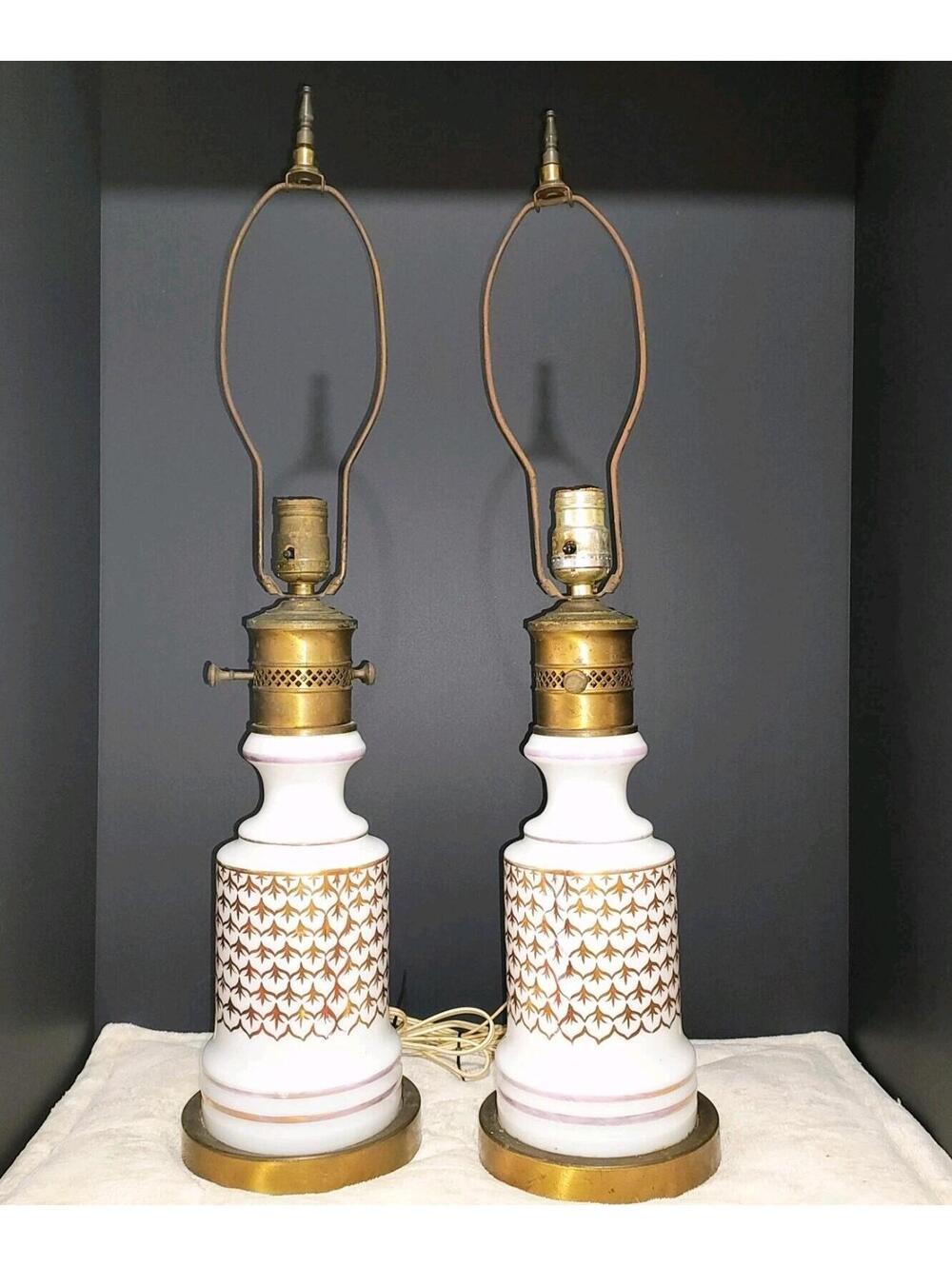 Pair of Antique white glass with gold decor